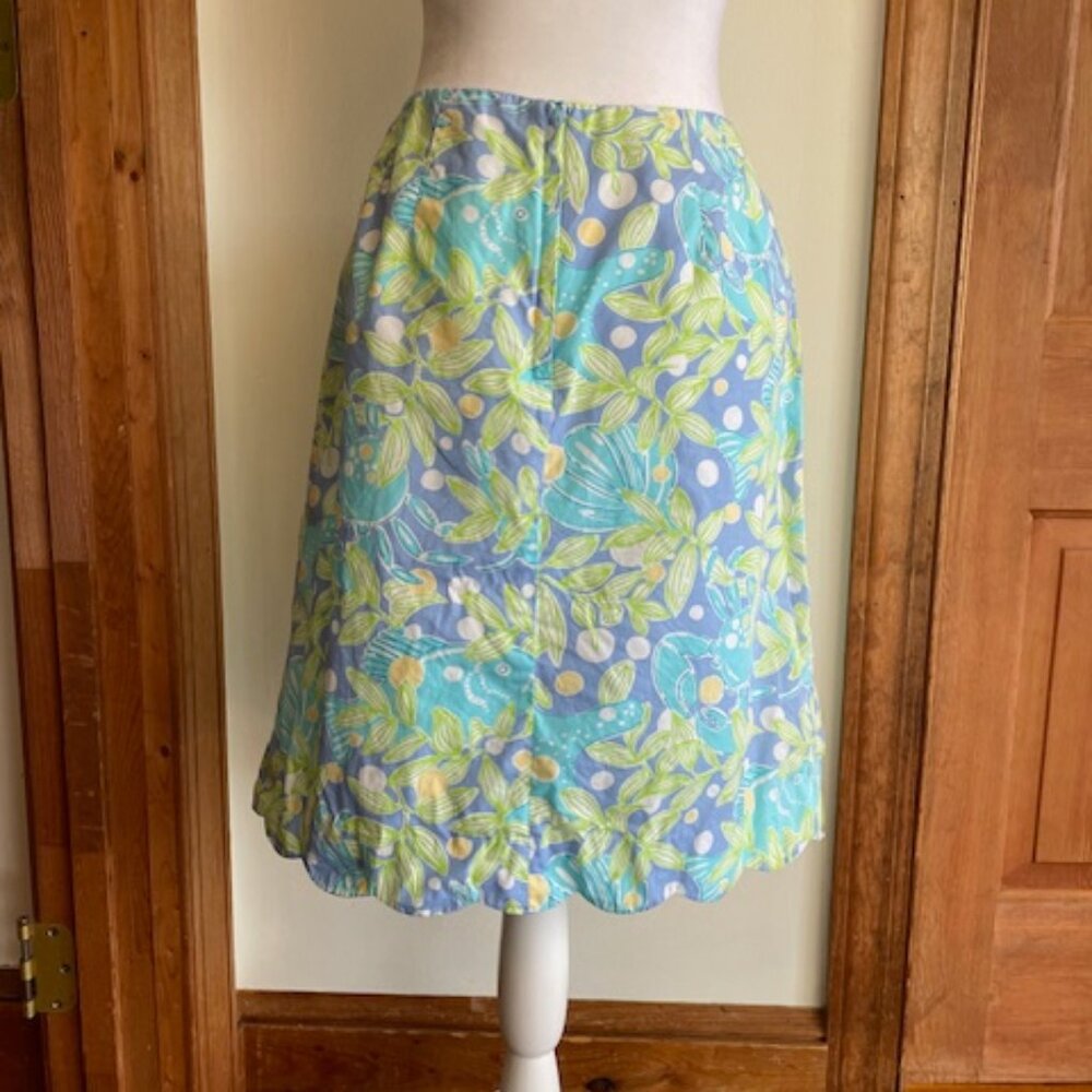 LILLY PULITZER Sweet Blue Crabby Scalloped Hem Skirt White Label Size 10 - Picture 4 of 15